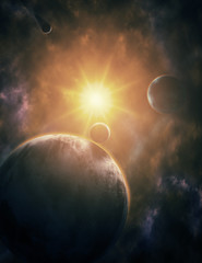 Space. Sci fi. A stars, planets, nebulas.