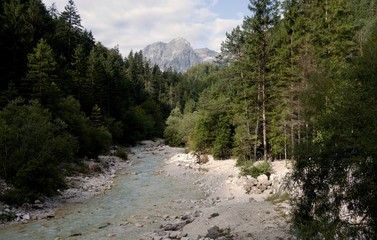 Fototapeta na wymiar Triglavska Bistrica river in the Vrata valley in Triglav national park in Julian Alps in Slovenia