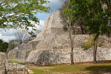ancient mayan structures at the Edzna archaeological park in Campeche Mexico