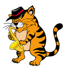 Fototapeta na wymiar Cat playing the saxophone.