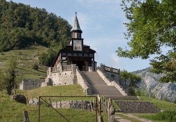 Javorca church - a memorial to fallen Austro-Hungarian soldiers from the First World War in Triglav national park in Julian Alps in Slovenia