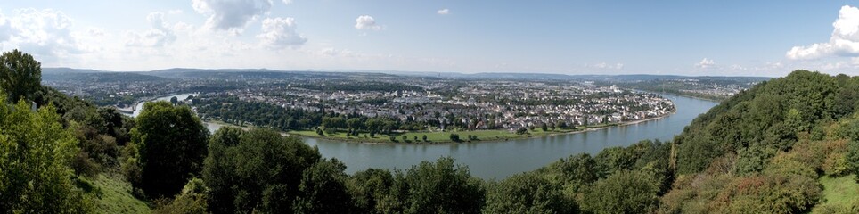 Fototapeta na wymiar panorama with river Rhine in the city of Koblenz from the fortress of Ehrenbreitstein in Germany