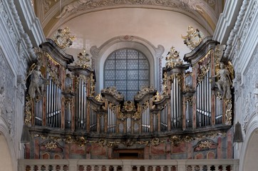 An organ in the church Ober Pharkirche in Bamerg in Germany