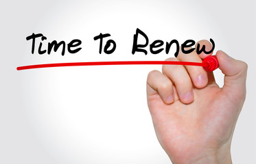 Hand writing inscription Time to renew with marker, concept