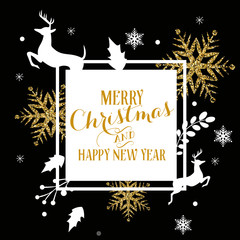 Christmas Banner, Ornaments, Glitter, Gold