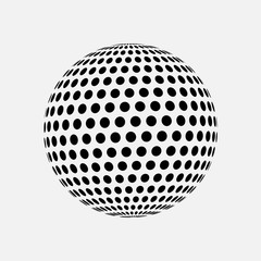 Abstract globe dotted sphere, 3d halftone effect vector background. Black and white vector illustration.