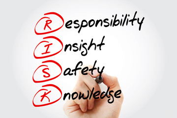 Hand writing RISK - Responsibility Insight Safety Knowledge with marker, acronym business concept