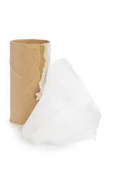 Empty toilet paper on white background