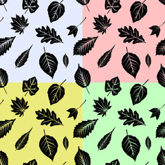 Set seamless pattern with fall leaves on color Background. Flat design Vector Illustration EPS