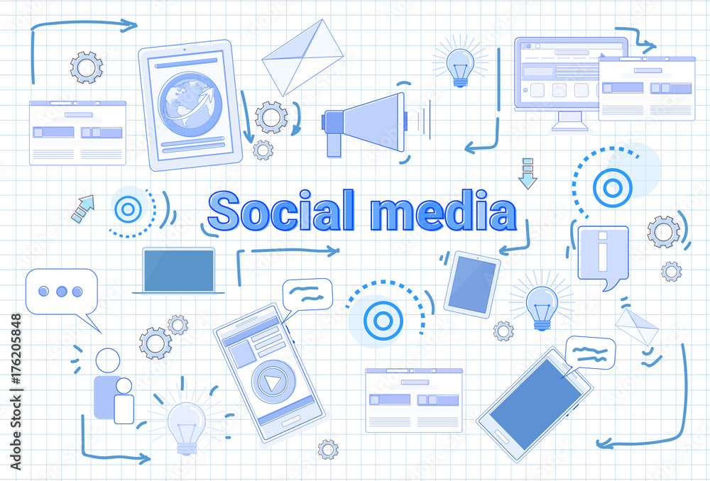 Aufkleber social media communication concept internet network connection banner over squared background vector