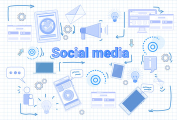 Fototapeta na wymiar Social Media Communication Concept Internet Network Connection Banner Over Squared Background Vector Illustration