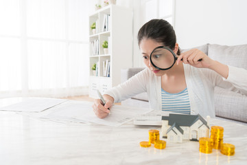 sweet leisurely mother planning saving money