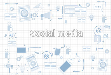 Social Media Communication Concept Internet Network Connection Banner Over Squared Background Vector Illustration