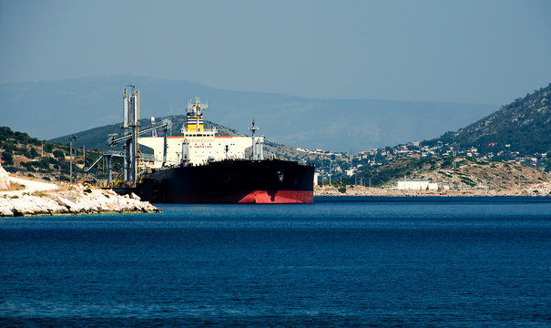 large greek gas tanker at liquefied natural gas terminal in Revithousa.