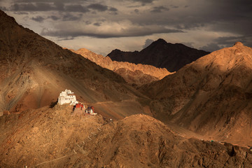 Beautiful mountains in Leh with Namgyal Tsemo, India