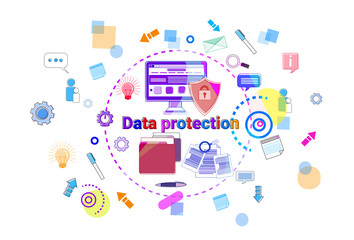 Data Protection Online Secutiry Concept Protection Banner Vector Illustration