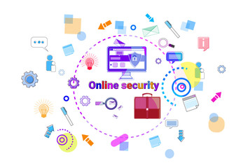 Data Protection Online Secutiry Concept Protection Banner Vector Illustration