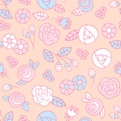 Fototapeta na wymiar doodle flowers seamless pattern