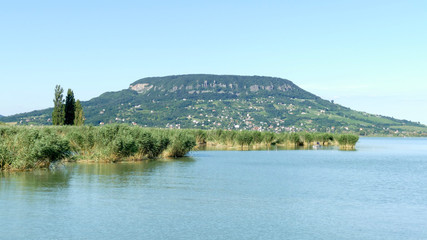 Fototapeta na wymiar Volcanic hill Badacsony viewed from lake Balaton in Hungary