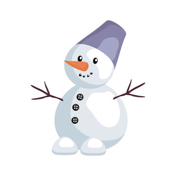 The image of cute funny snowman in cartoon style. Christmas vector illustration