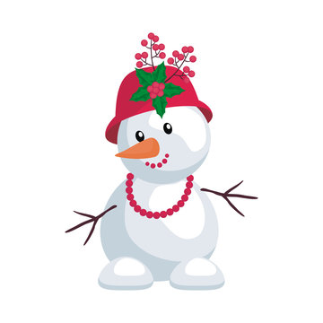 The image of cute funny snowman in cartoon style. Christmas vector illustration
