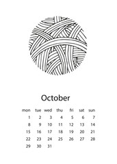 Calendar 2018 with yarn balls and knitting in vector