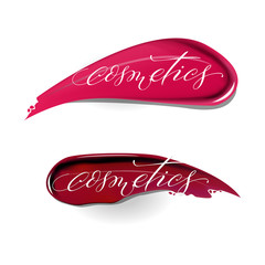 Cosmetics - vector lettering. Calligraphy phrase for gift cards, beauty blogs. Beauty and cosmetics background. Use for advertising flayer, banner, leaflet. Vector
