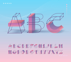 Futuristic grid and geometry shapes pictograms' type. Capital vector ABC letters for contemporary design