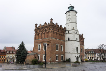 Fototapeta na wymiar The Sandomierz Town Hall (Ratusz w Sandomierzu) in Poland, built in the 14th Century,