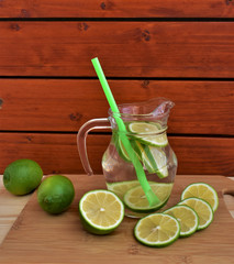 Infused lime water in the pitcher. 