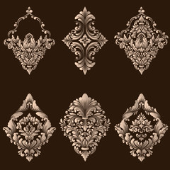Vector set of damask ornamental elements. Elegant floral abstract elements for design. Perfect for invitations, cards etc.