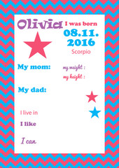 Fototapeta premium Baby Arrival Card in simple style