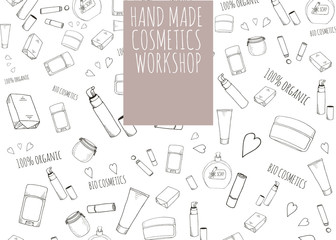 Organic cosmetics banner in doodle style