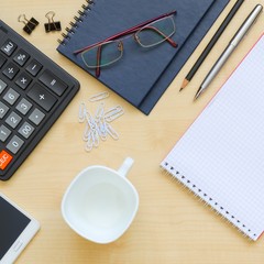 Top view office desk with copy space