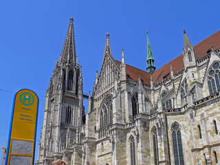 The Regensburg Cathedral seen from the busstop at the Domplatz