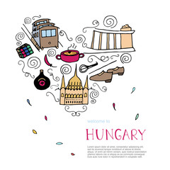 Culture of Hungary. Hand drawn symbols of Hungary.