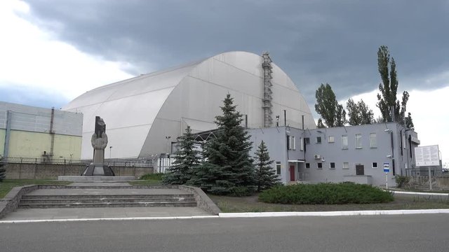 Chernobyl, Ukraine - 17th of June 2017: Visit to Chernobyl Nuclear Power plant - New sarcophagus of nuclear reactor at the Chernobyl Nuclear Power plant 