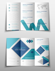 Leaflet cover presentation abstract geometric background, layout in A4 size Blue fold set technology annual report brochure flyer design template vector