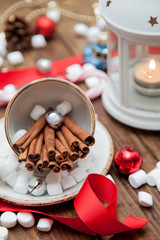Cinnamon sticks. Christmas still life.