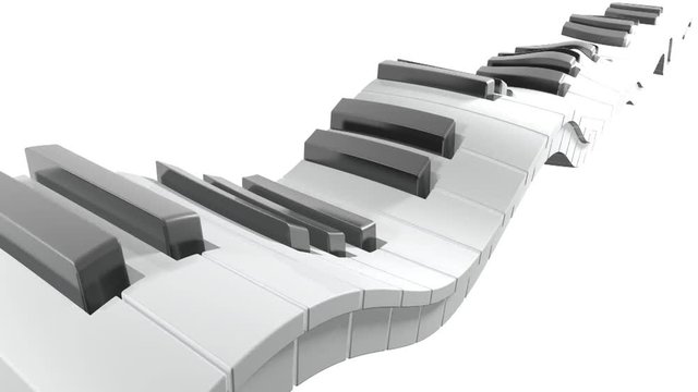 Perspective view on the keyboard of a piano waving freely on a white background - 3D rendering