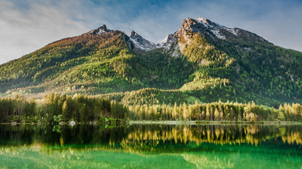 Fototapeta na wymiar Sunrise at Hintersee lake in Alps, Europe
