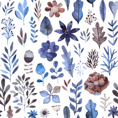 Watercolor texture with flowers and plants. Floral ornament. Original flowers