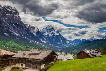 Fototapeta na wymiar Wonderful mountain city Cortina di Ampezzo, Dolomites, Italy