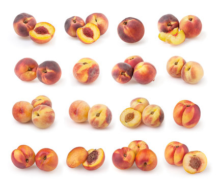 Set of peaches and nectarines isolated on white background