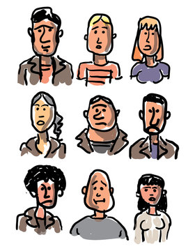      Vector illustration of sketch faces 