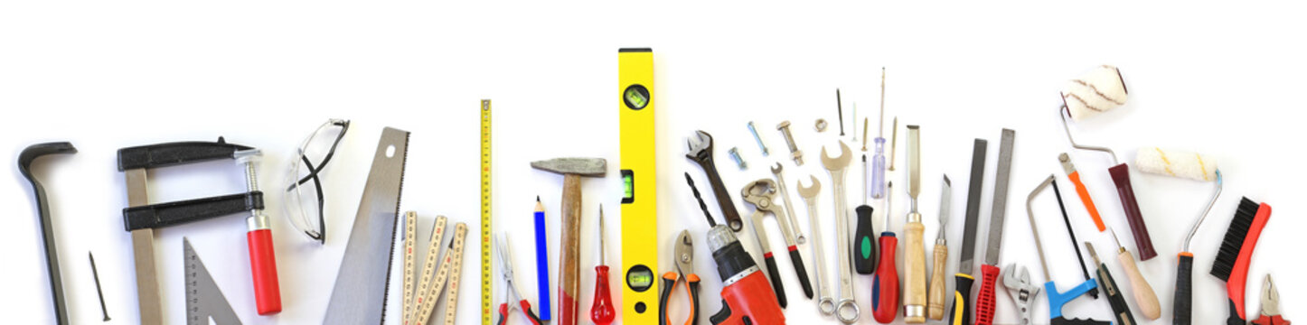 Various tools on white background