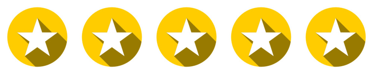 Five stars customer product rating review flat icon for apps and websites - notation sur cinq étoile pour sites web et applications