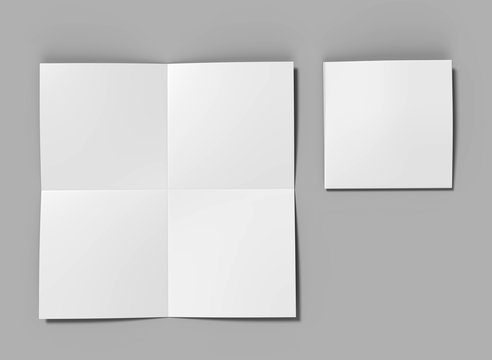 French fold square brochure flyer leaflet for mock up and template design. Blank white 3d render illustration. © godesignz