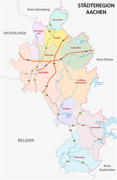 Administrative and political map of Aachen region in German language