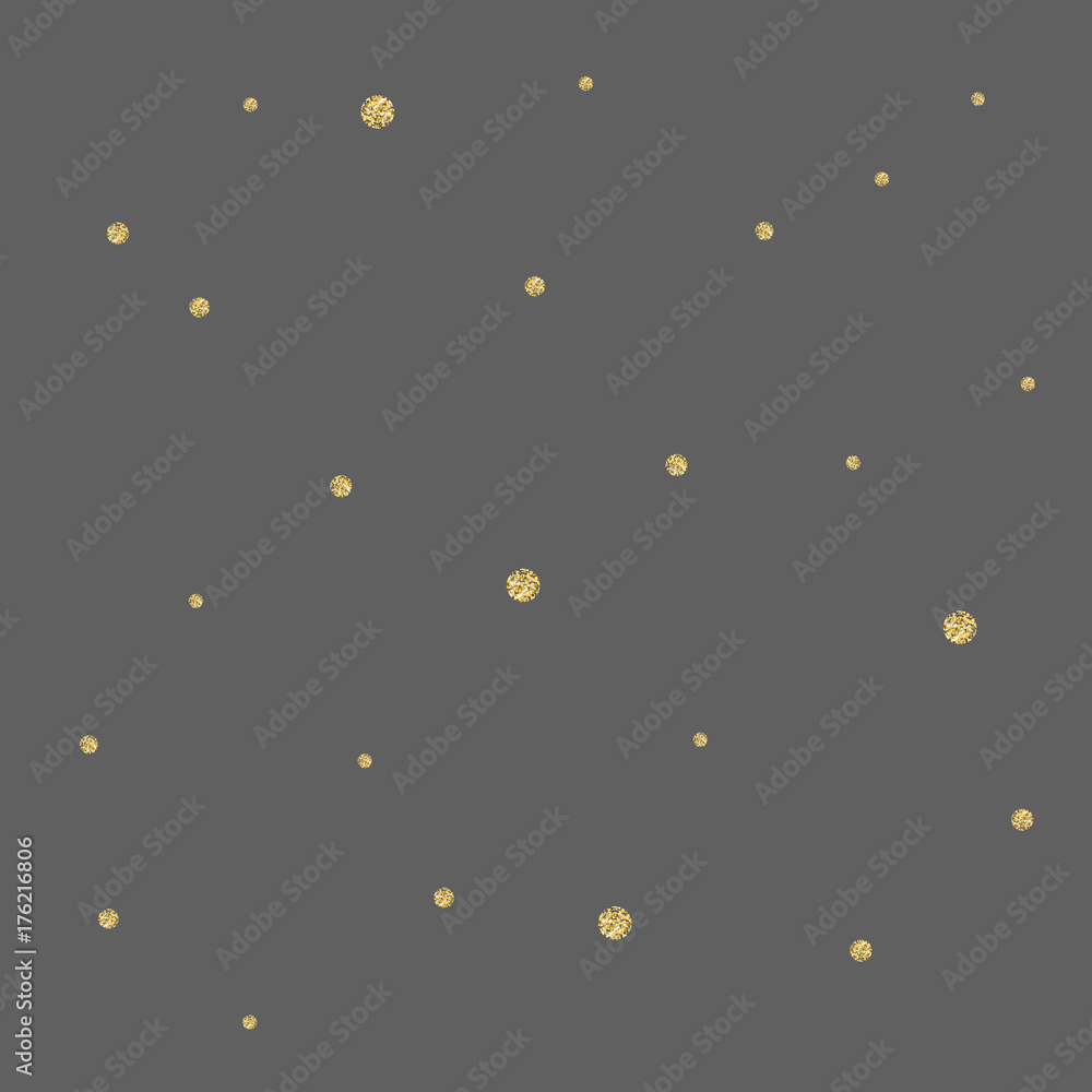Poster Golden confetti pattern. Modern abstract vector seamless background with small gold texture dots . Perfect for festive party invitations, greeting cards and wrapping paper.